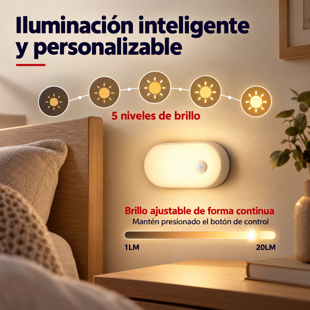 Luz Nocturna recargable con sensor de movimiento