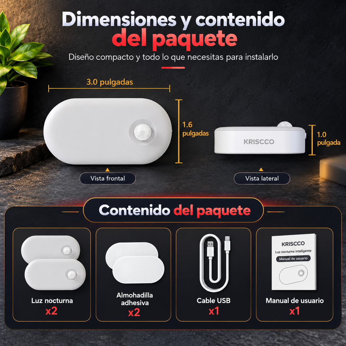 Luz Nocturna recargable con sensor de movimiento