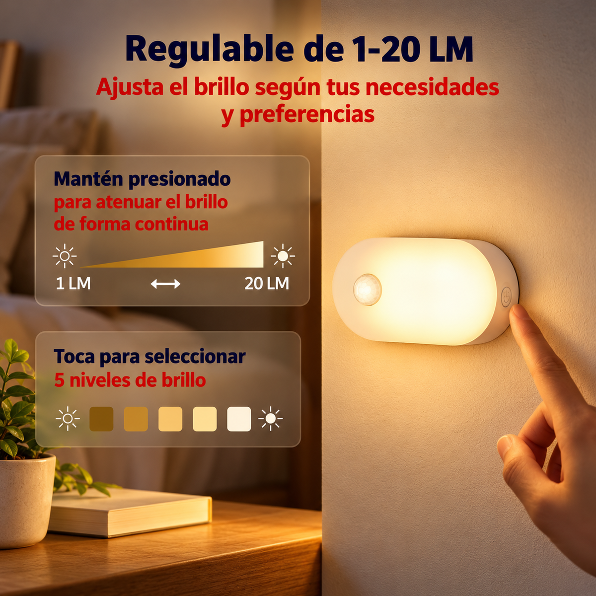 Luz Nocturna recargable con sensor de movimiento
